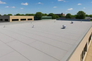 Modified bitumen flat roof installed by RISE Roofing in Austin TX