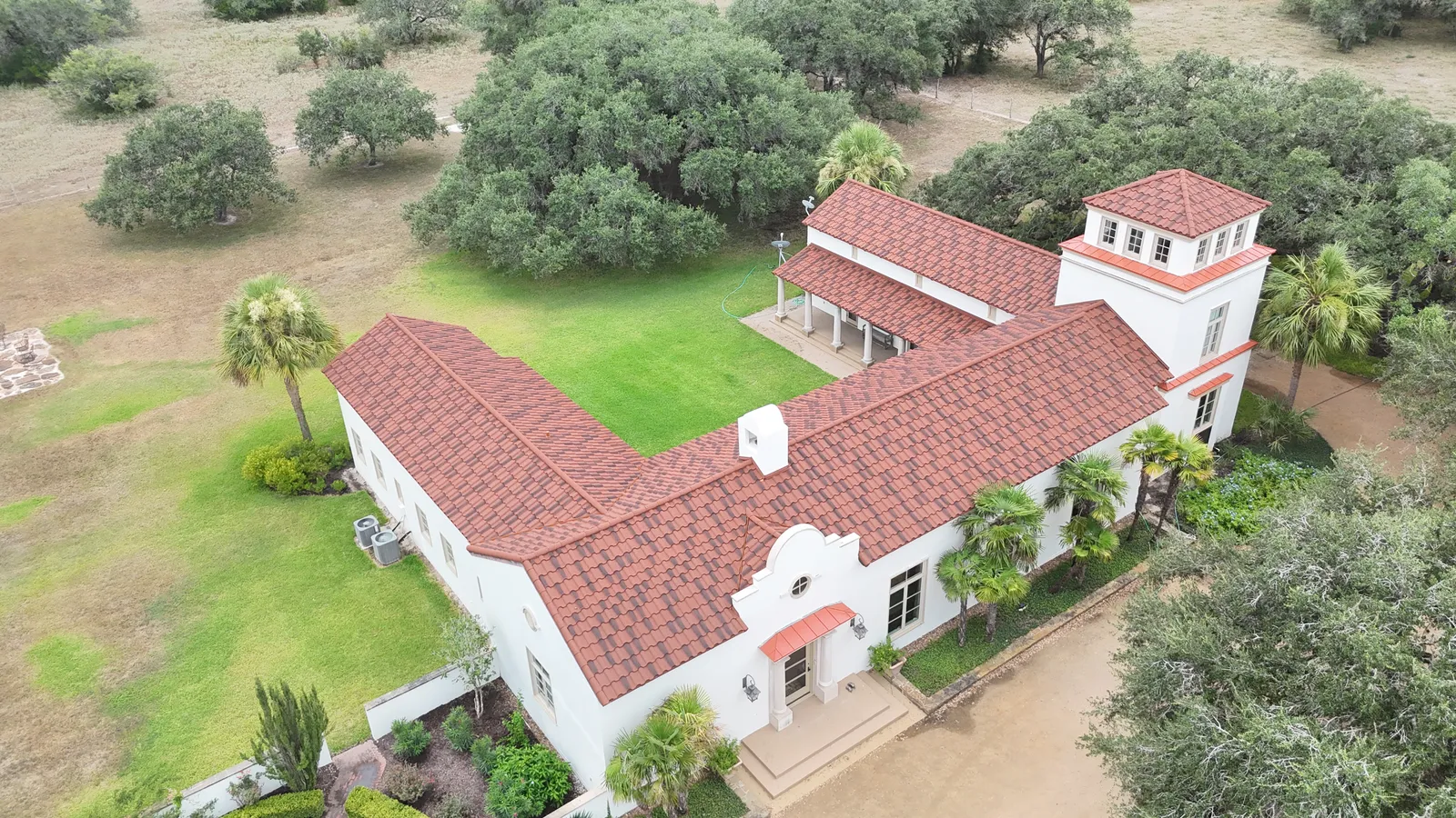 DECRA stone coated steel roofing project Austin — aerial view 7